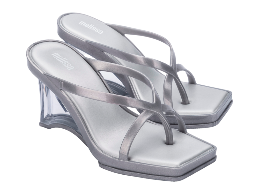 MELISSA GLASS HEEL AD – SILVER